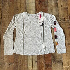 Justice girls size large long sleeve graphic tee shirt in gray with glitter